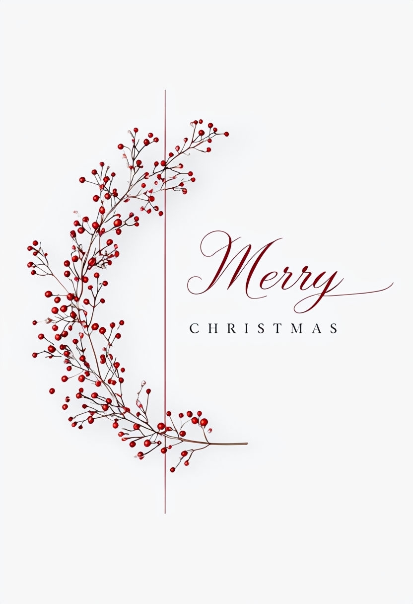 Elegant Minimalist Merry Christmas Card with Festive Wreath Design