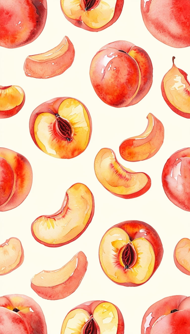 Vibrant Watercolor Peach Pattern Illustration Mobile Wallpaper
