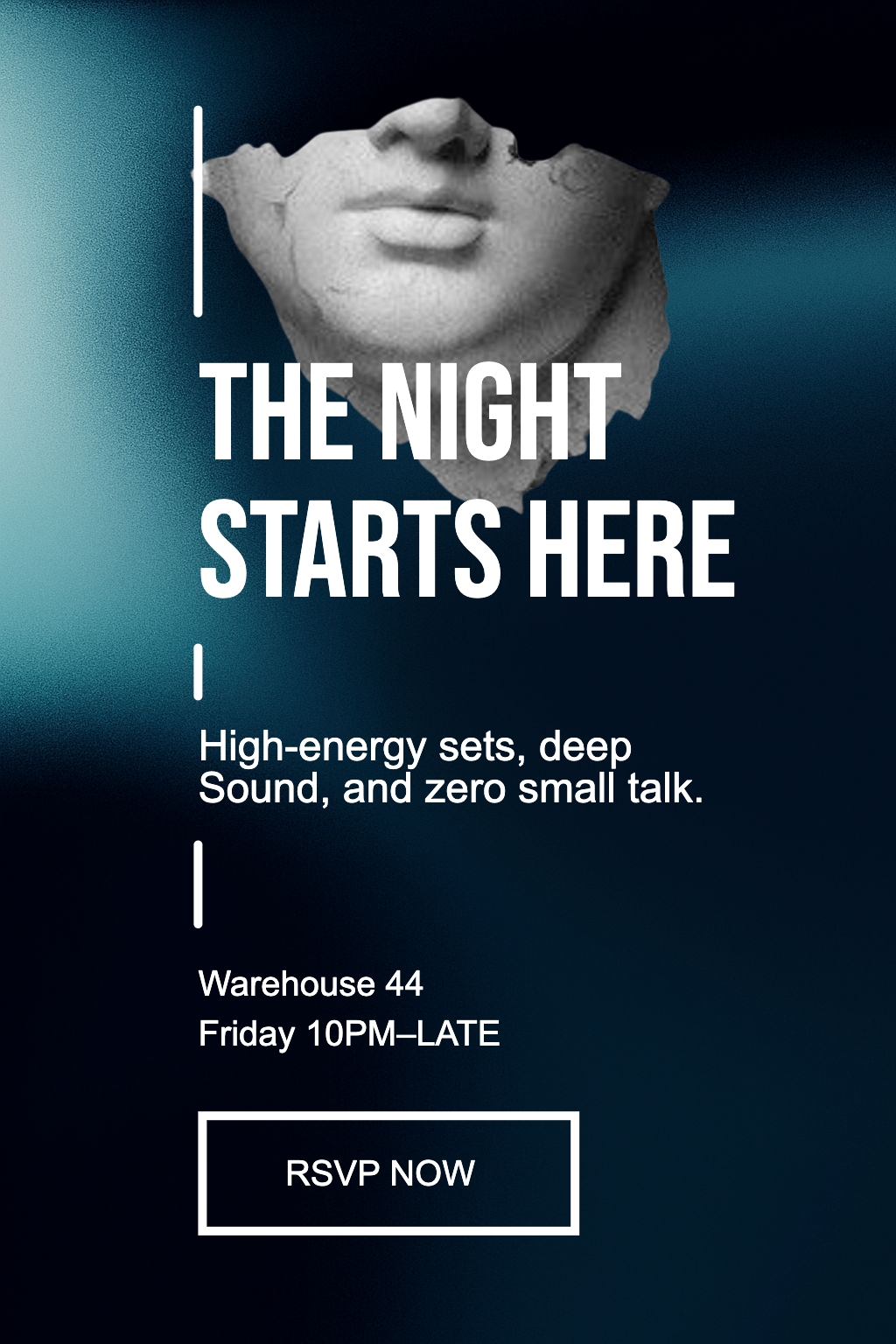Modern Minimalist Night Event Poster with Greek Sculpture Design Flyer