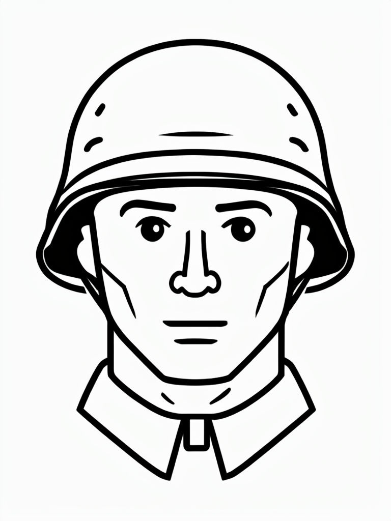 Minimalist Soldier Head Helmet Coloring Page Design