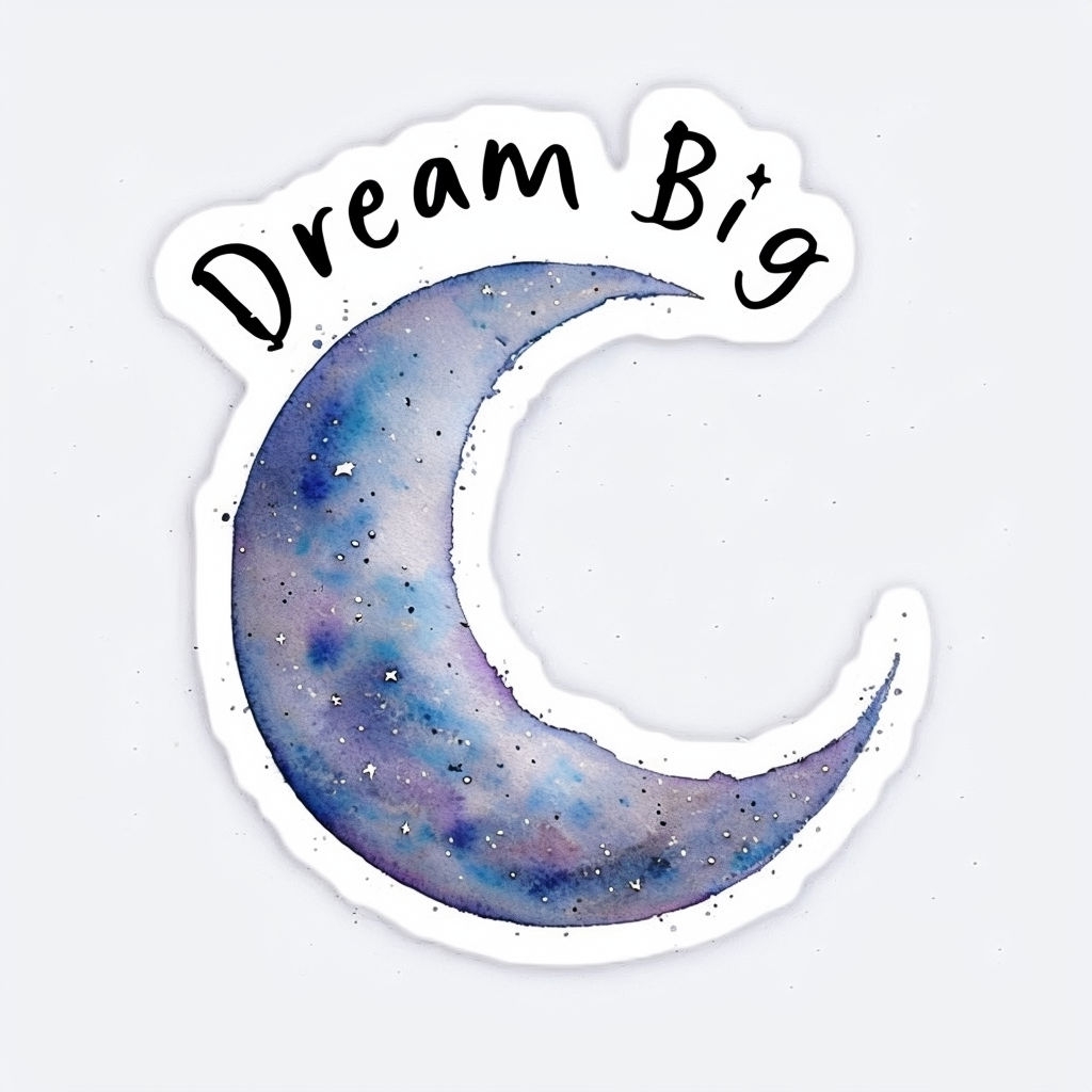 Dream Big Watercolor Crescent Moon Sticker