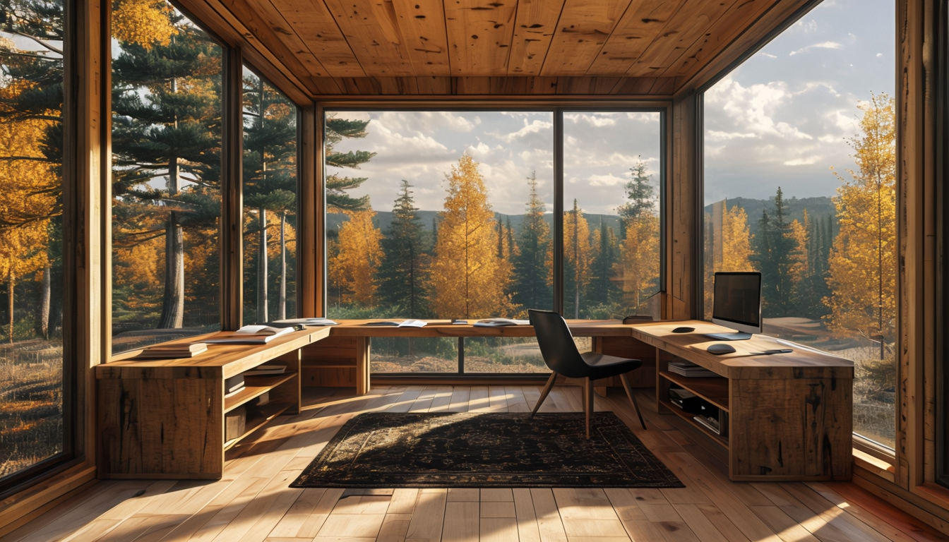 Modern Minimalist Cabin Interior with Nature Views Art