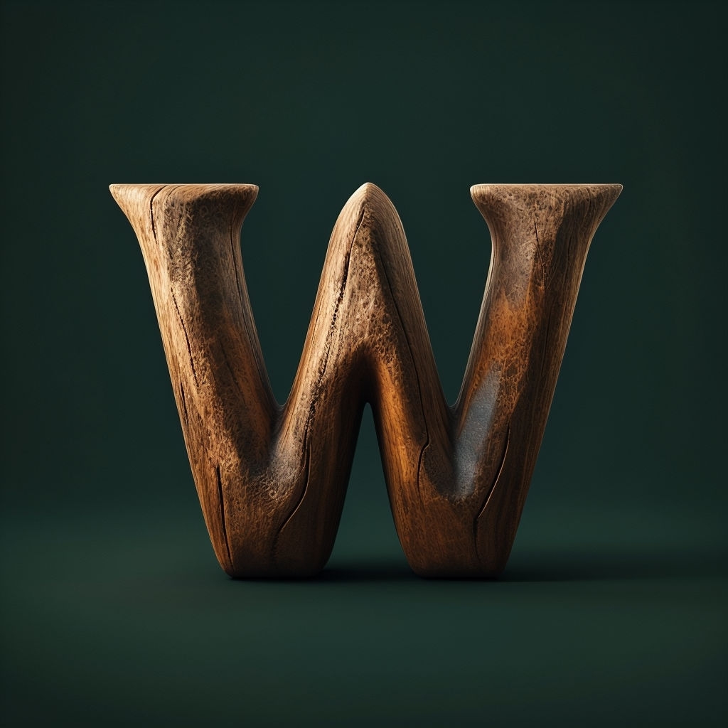 Elegant Wooden 'W' Monogram Design on Dark Green Background Monogram