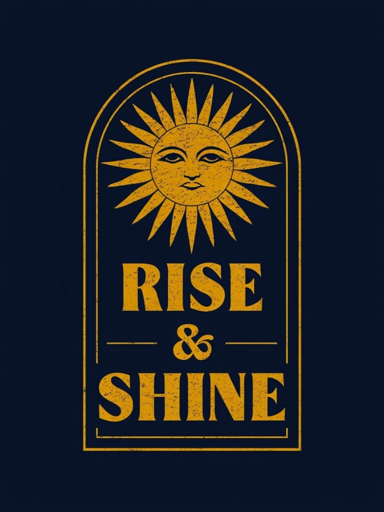 Vintage RISE & SHINE Sun Emblem Design T-Shirt