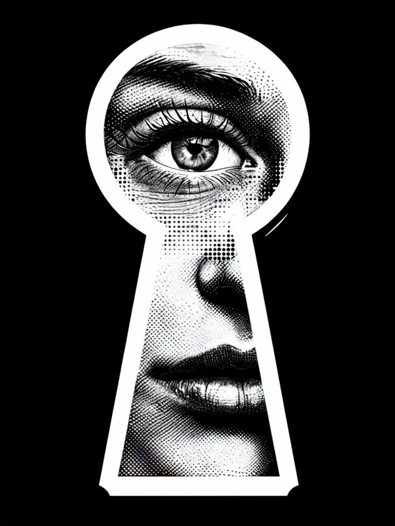 Mystical Keyhole with Human Eye and Monochrome Art Poster