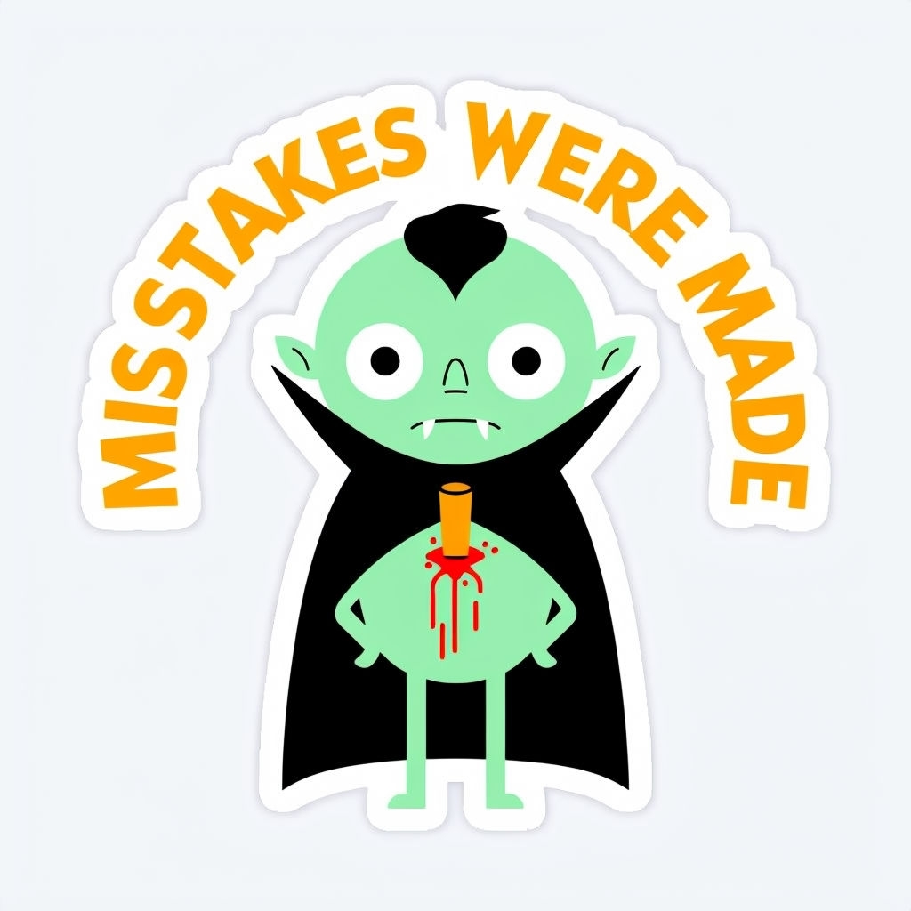 Whimsical Vampire Character with Funny Mis-Stakes Message Sticker