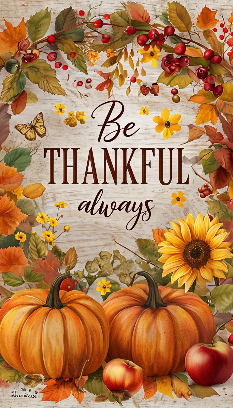 Vibrant Autumn 'Be THANKFUL Always' Inspirational Poster