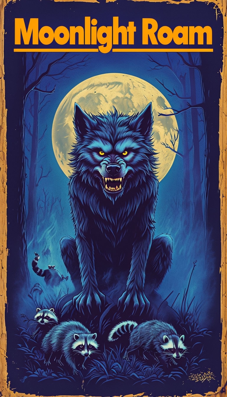 Vibrant Retro Werewolf Moonlight Roam Art Poster