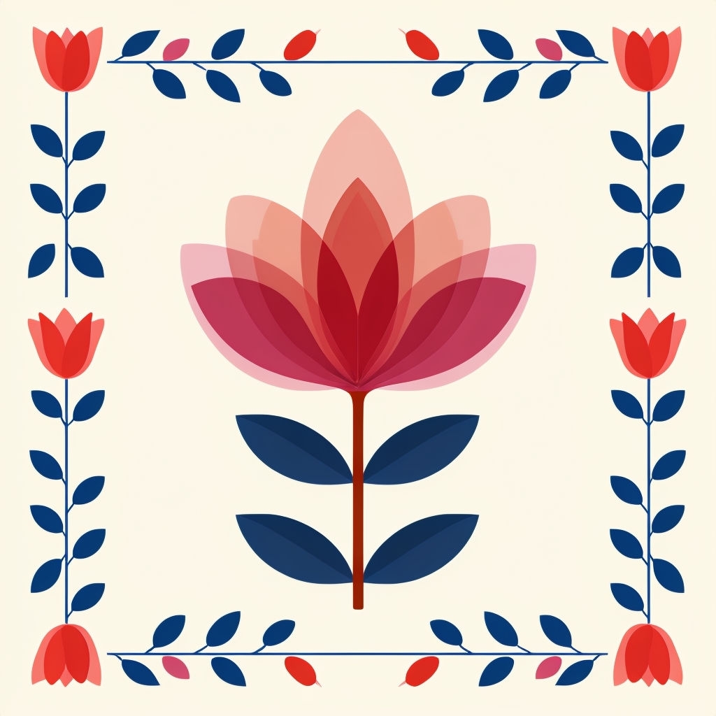 Stylized Floral Seamless Pattern with Colorful Petals and Leaves