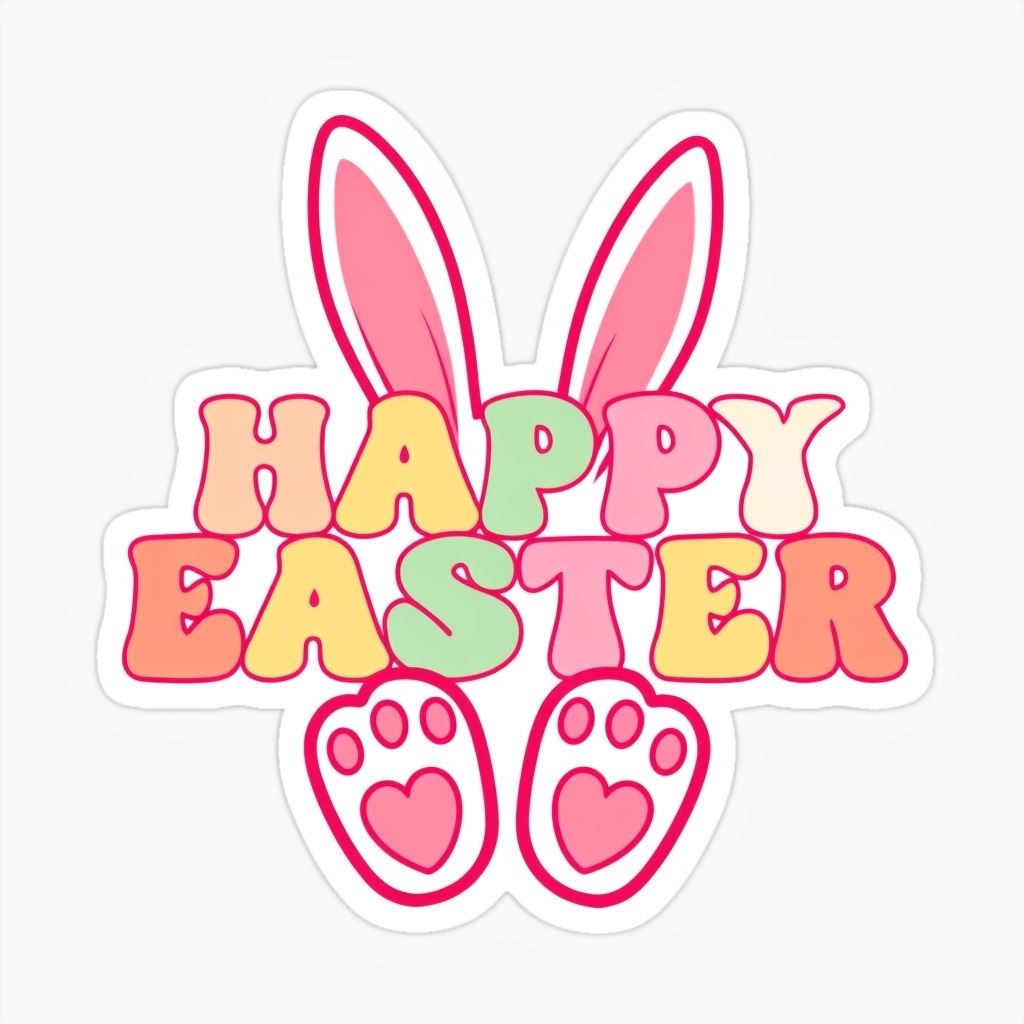 Playful Happy Easter Bunny Sticker with Pastel Colors