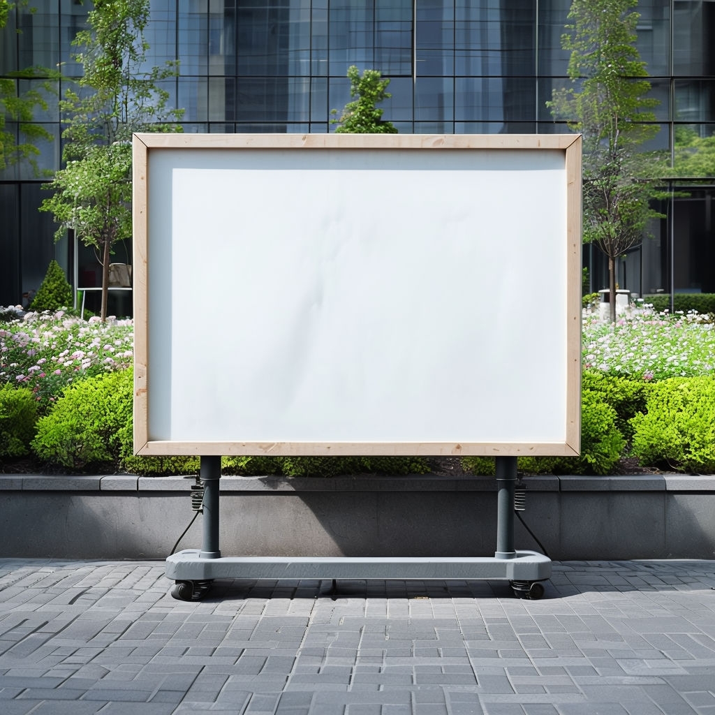 Billboard with Garden View in Urban Setting Photograph Mockup