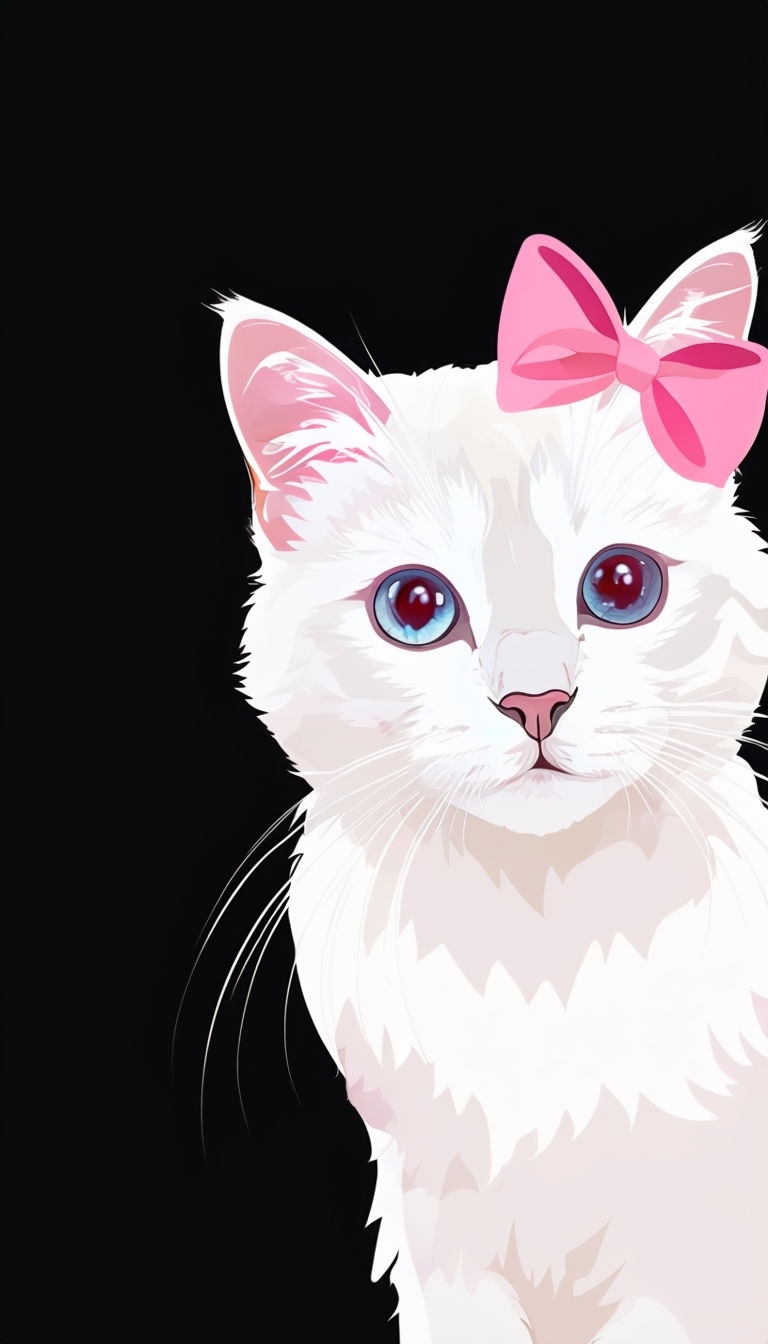 Cute White Cat with Blue Eyes and Pink Bow Mobile Wallpaper