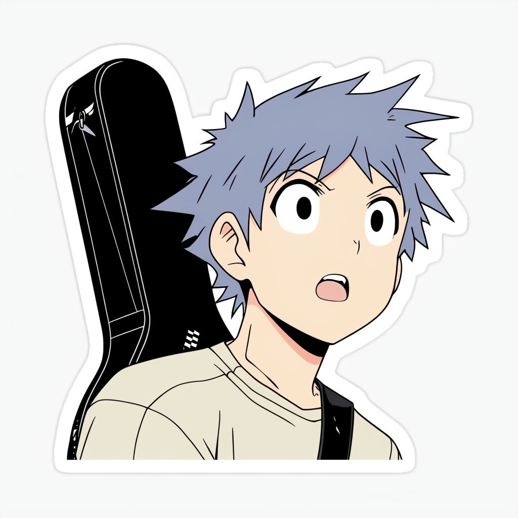 Anime Character with Guitar Case Cute Sticker Design