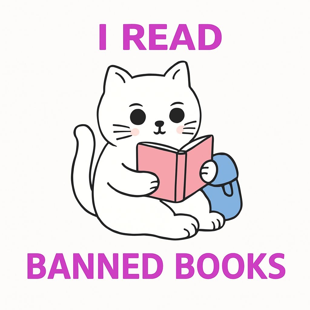 Cute Cartoon Cat Reading Banned Books Sticker