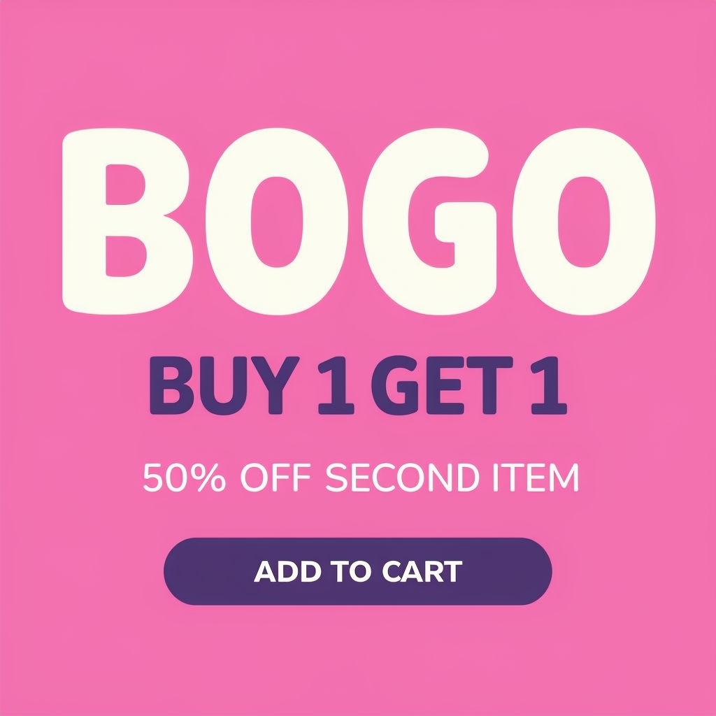 Vibrant BOGO 50% Off Sale Ad with Playful Text Design Ads