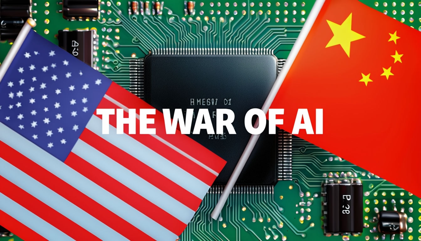 AI Technology Competition Graphic with Flags Social Media Post