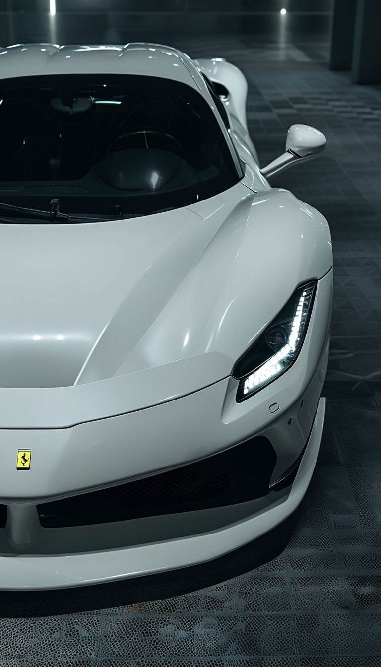 Sleek White Sports Car Low Angle Photograph Mobile Wallpaper