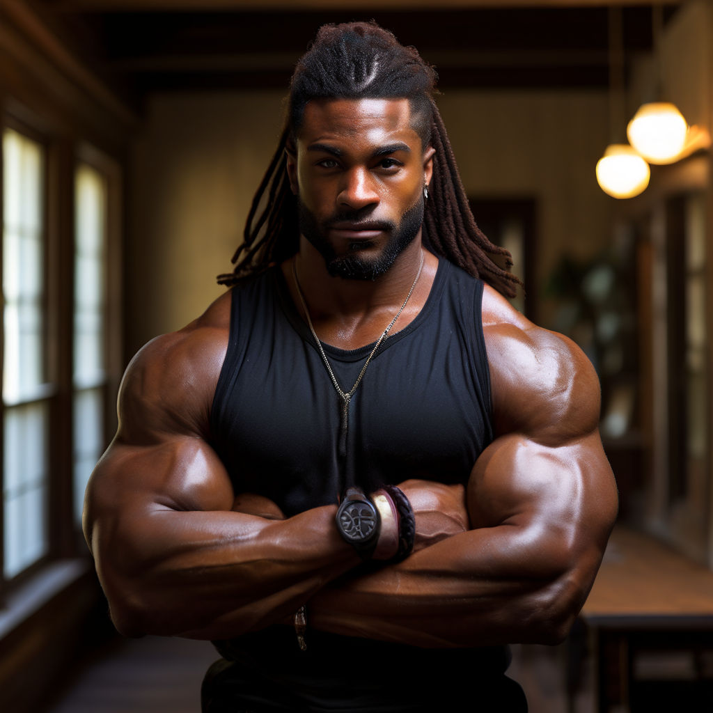 black man with strong muscles portrait