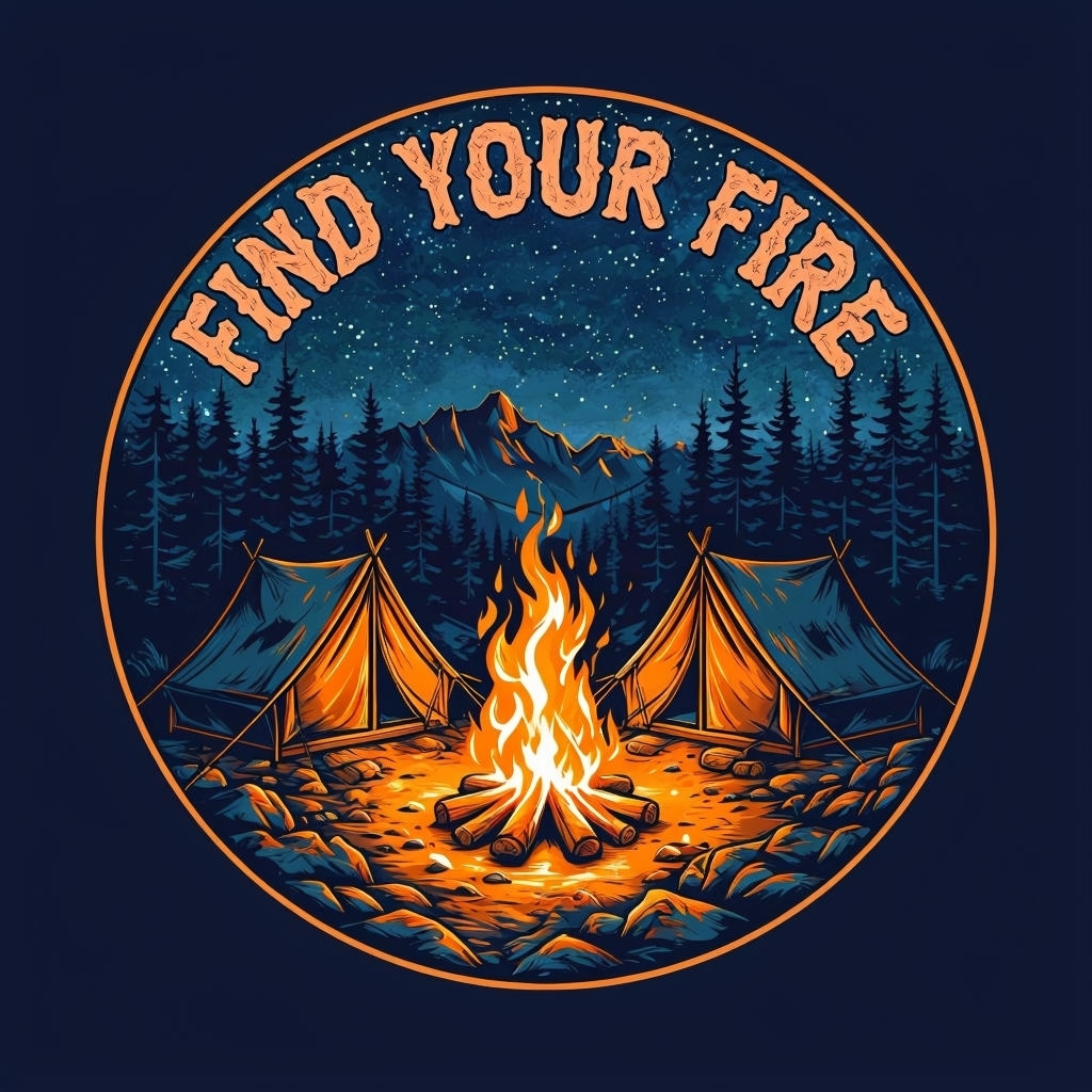 Cozy Campsite Night Illustration with Adventure Quote Sticker