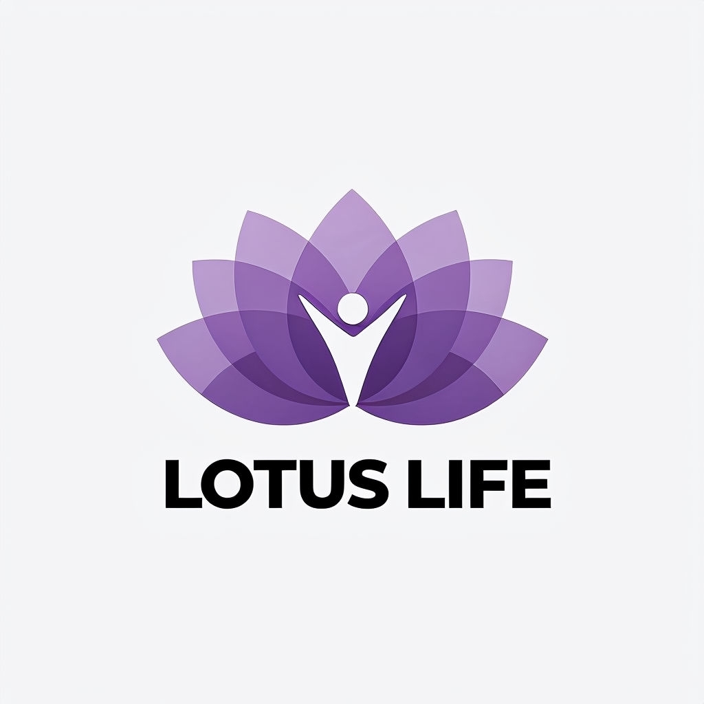 Minimalist Purple Lotus Flower Logo with Unity Symbol