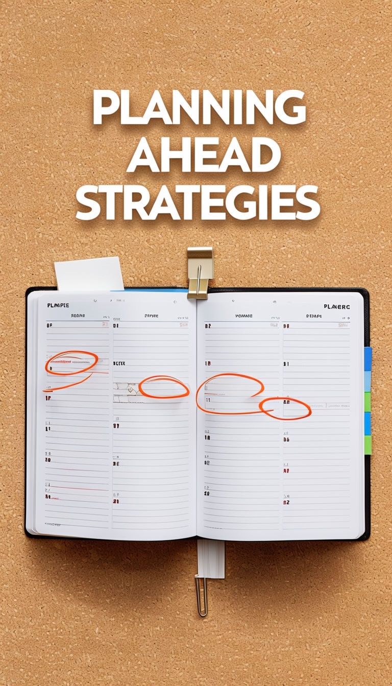 Planning Ahead Strategies Colorful Planner Flat Lay Social Media Post