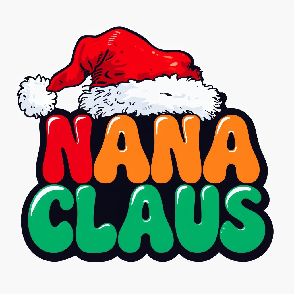 Vibrant Nana Claus Cartoon Text with Santa Hat Illustration Mug