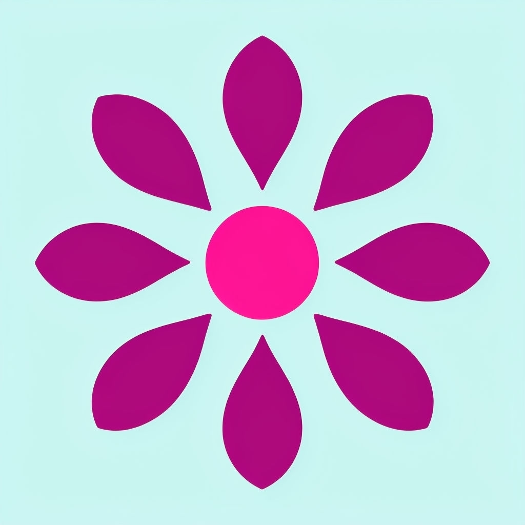 Stylized Pink Flower Minimalist Design on Turquoise Background Seamless Pattern