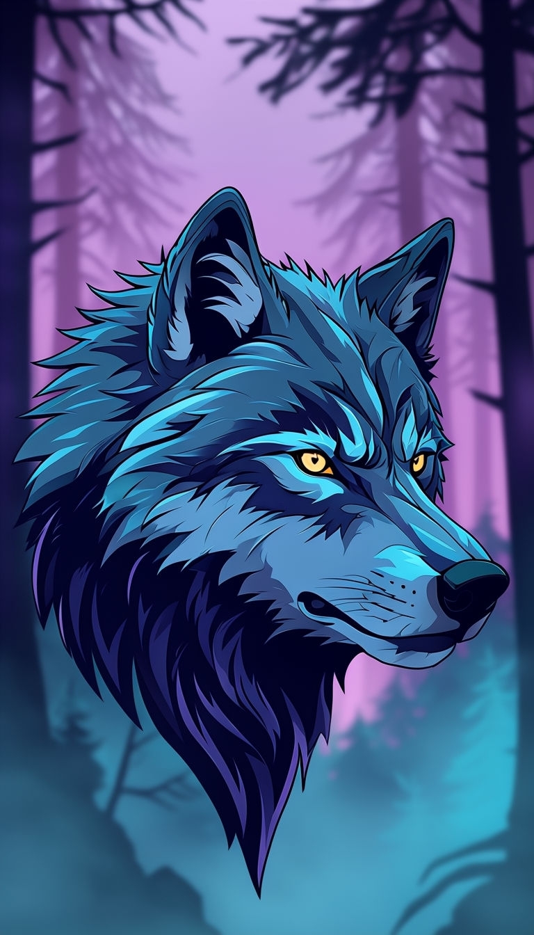 Ferocious Wolf Head Illustration Against Twilight Forest Phone Case Cover