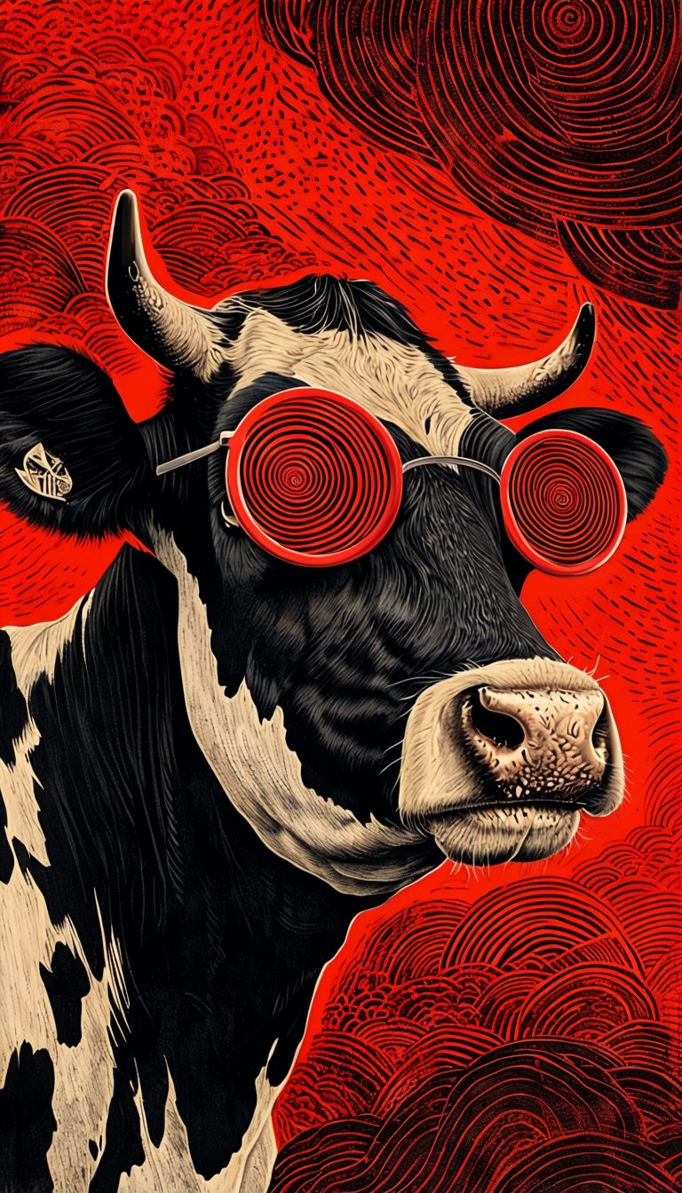 Surreal Black and White Cow with Red Spiral Sunglasses Phone Case Cover