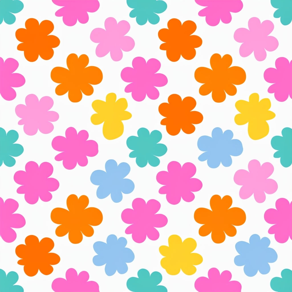 Vibrant Floral Five-Petal Pattern on White Background Seamless Pattern