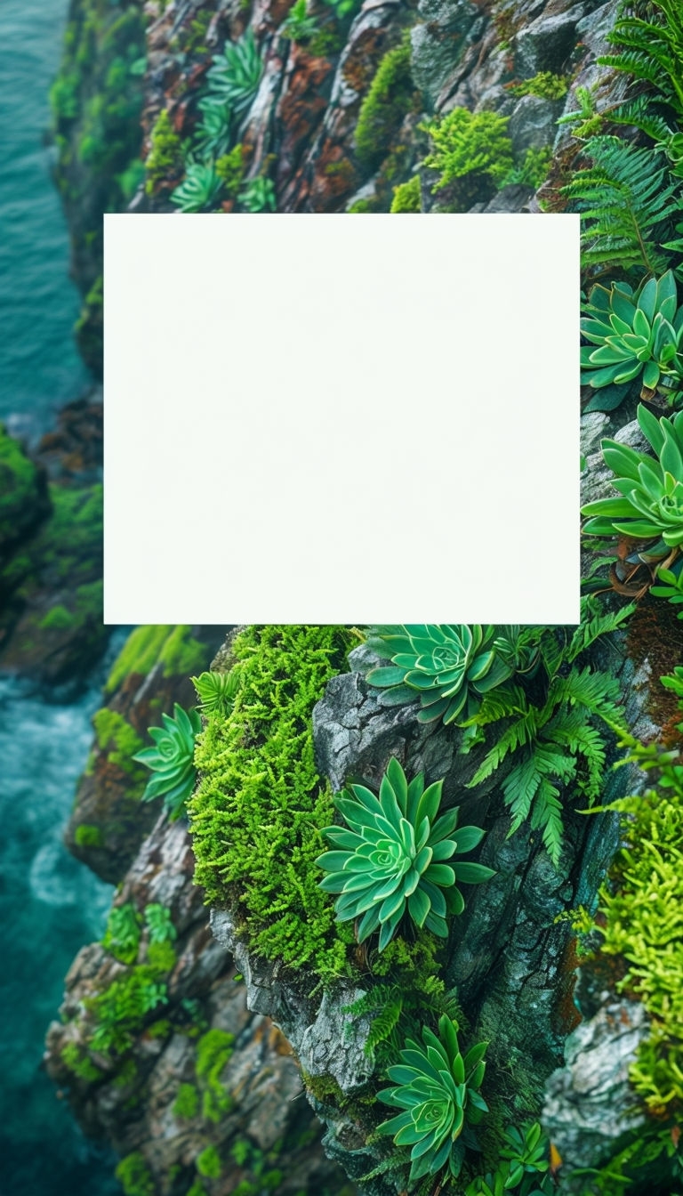 Lush Coastal Cliff with Moss and Ferns Blank Canvas Social Media Post