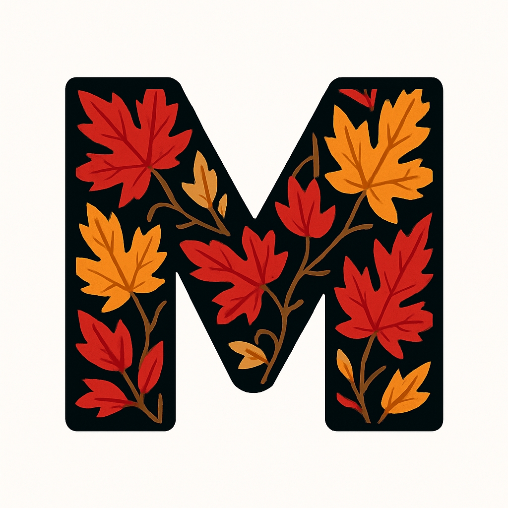 Autumn Leaf Pattern Letter M Illustration Sticker