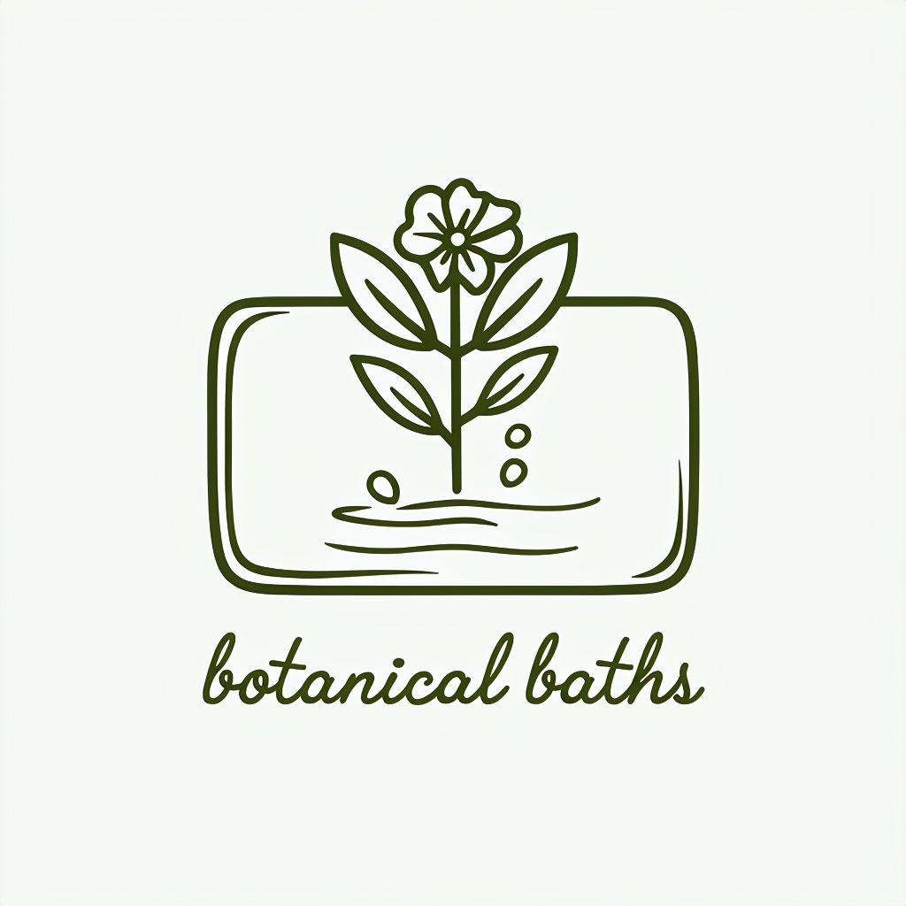 Minimalist Botanical Baths Logo with Soap and Plant Design