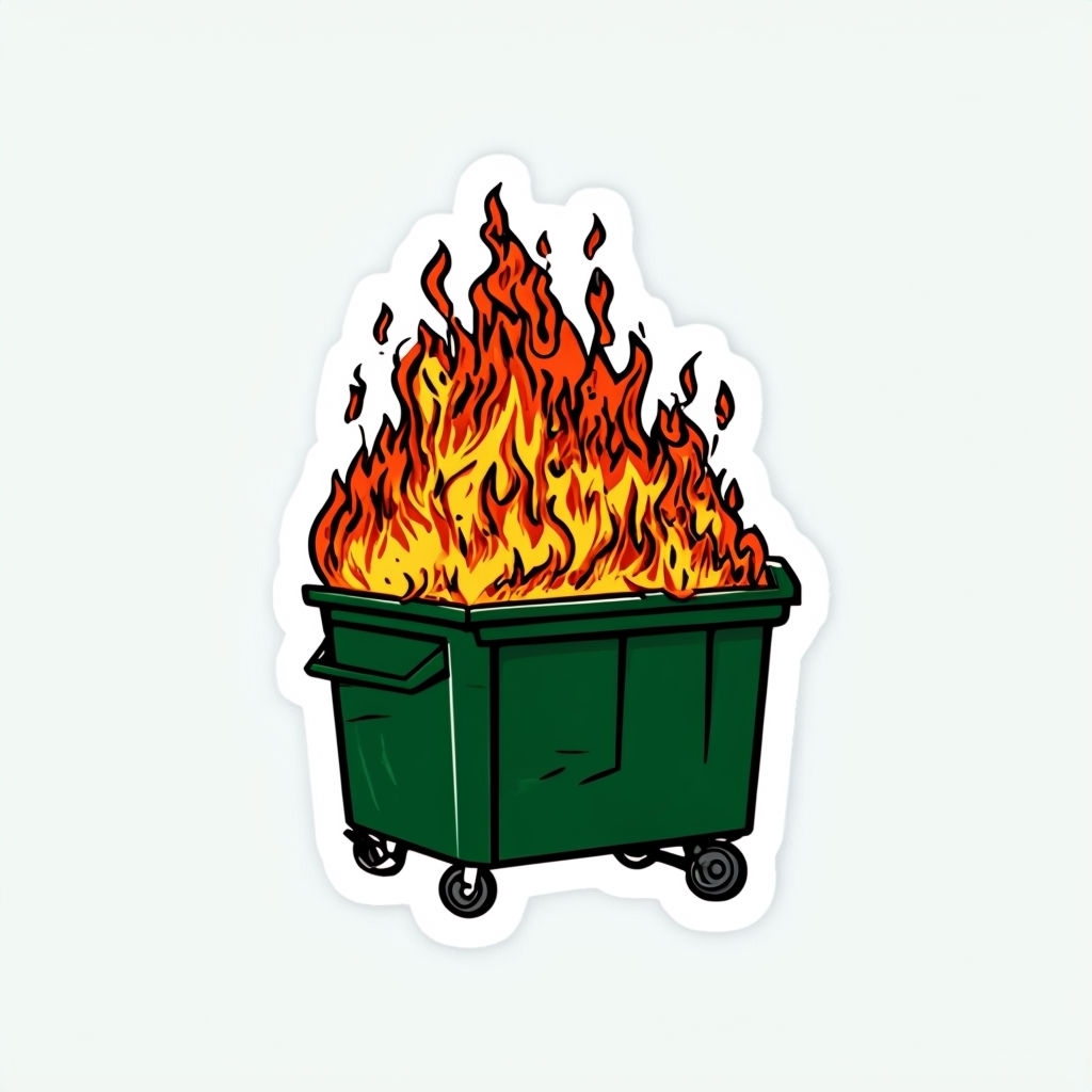 Chaotic Green Dumpster Fire Cartoon Sticker