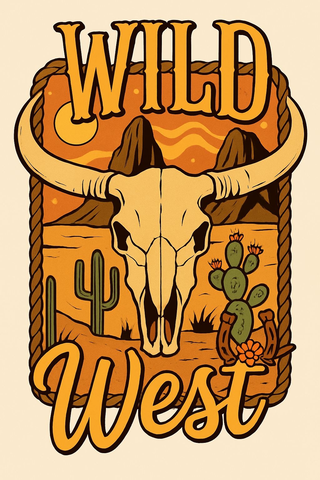 Vintage Western Bull Skull Wild T-Shirt