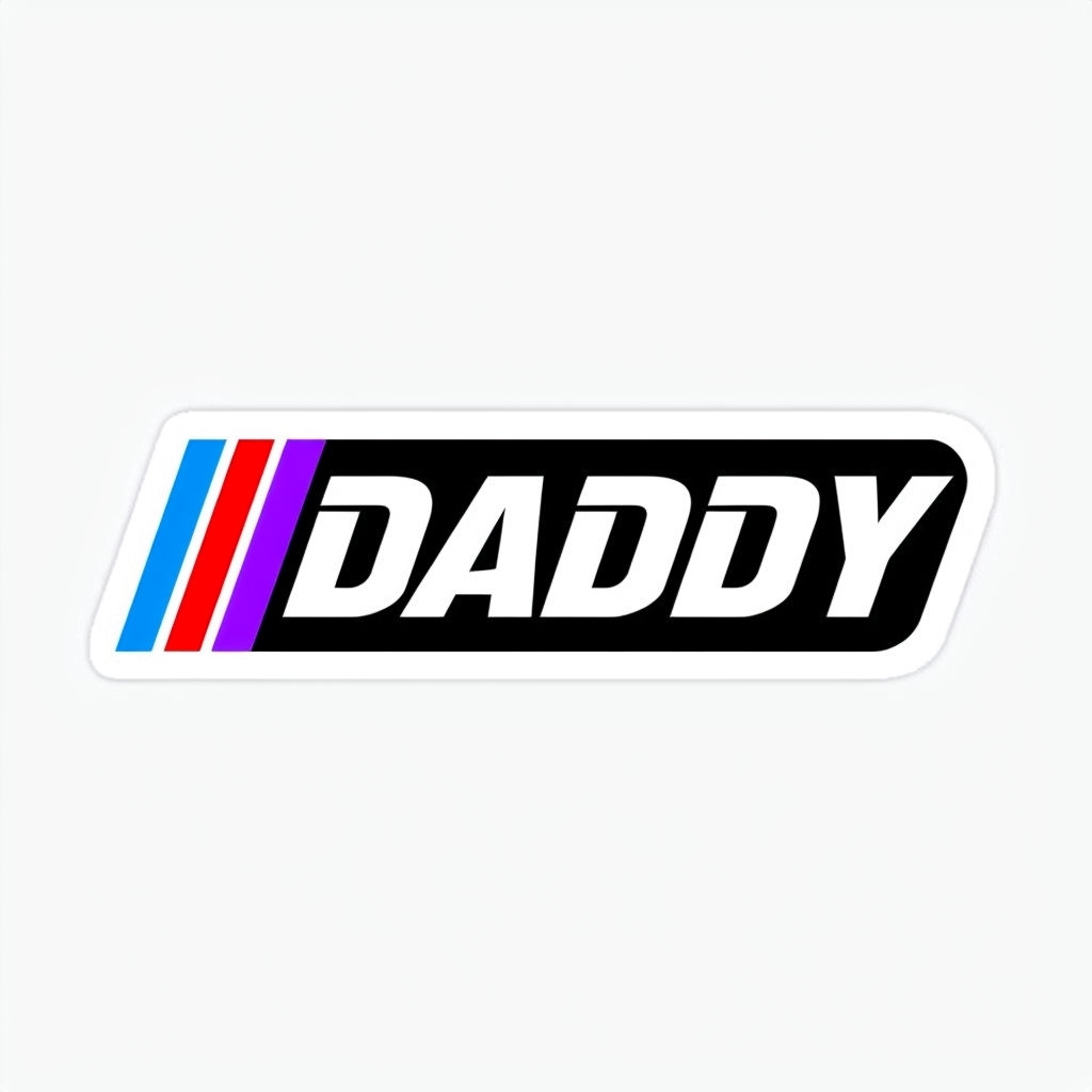 Bold Daddy Sticker with Racing Stripes on Black Background