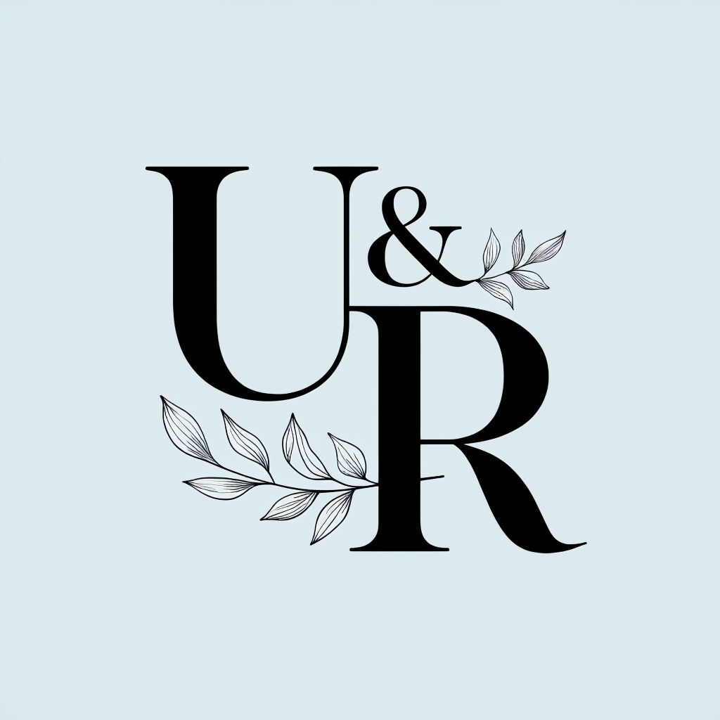 Elegant U&R Leaf Logo Design on Grayish-Blue Background Monogram