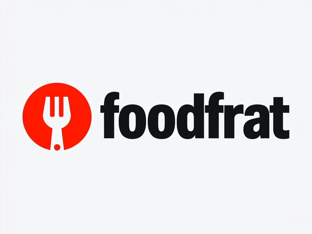 Minimalist Foodfrat Logo with Red Fork Icon and Bold Text Logo