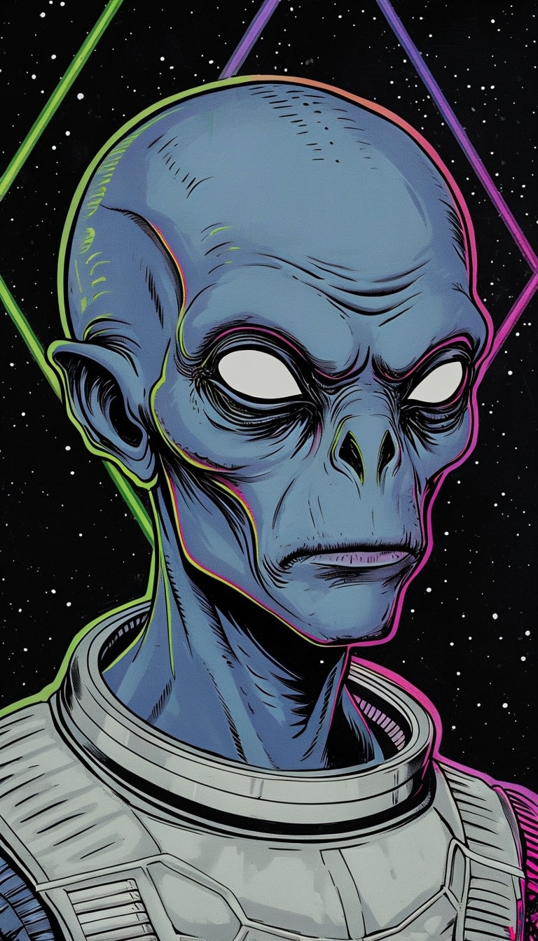 Futuristic Neon Alien Character Comic Illustration Mobile Wallpaper