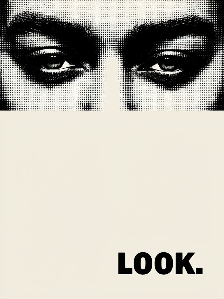Striking Black and White Halftone Face Design Poster