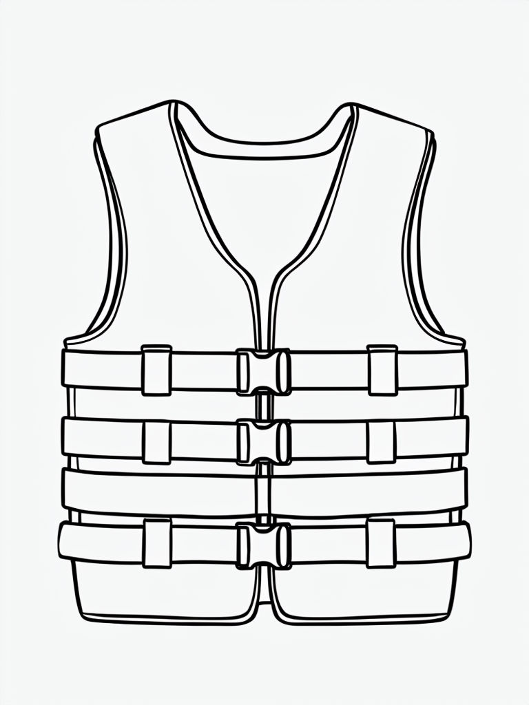 Minimalist Line Drawing of a Life Vest Coloring Page