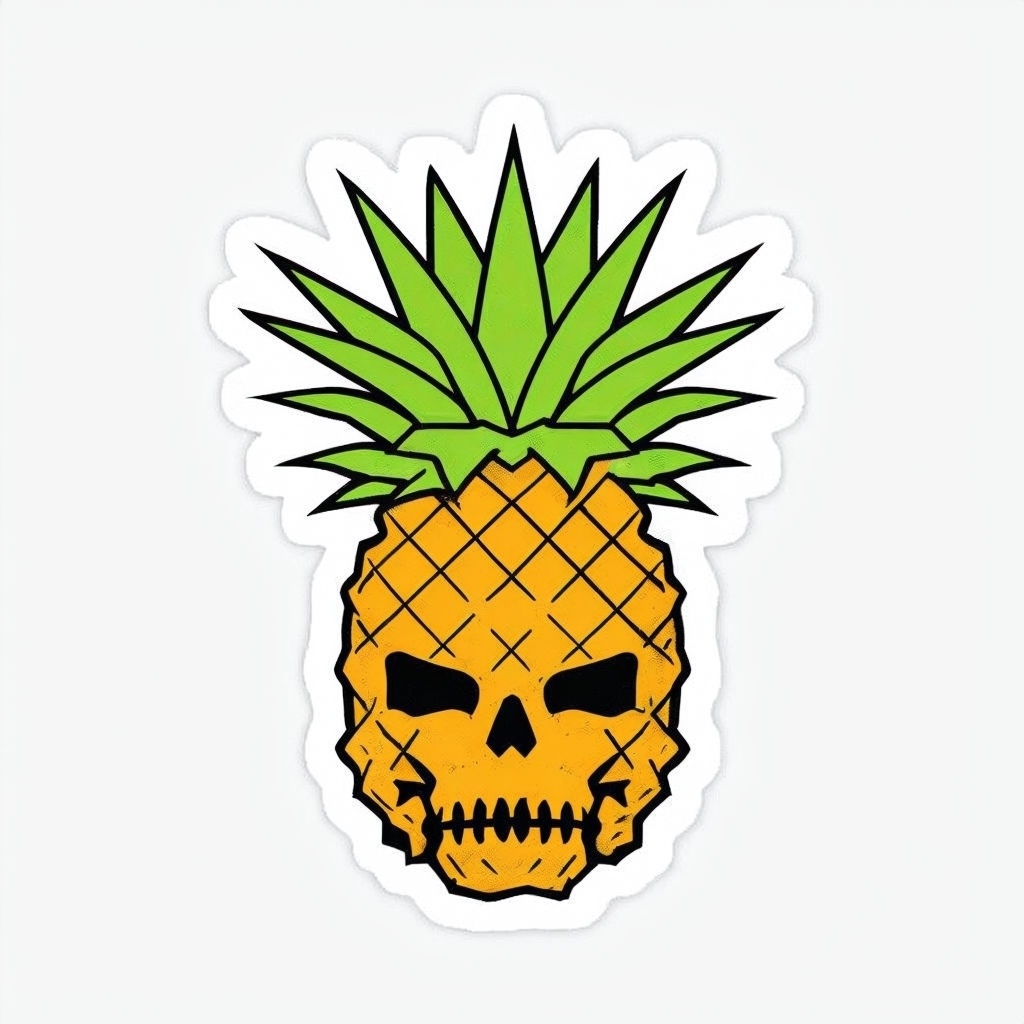 Whimsical Skull Pineapple Illustration Sticker