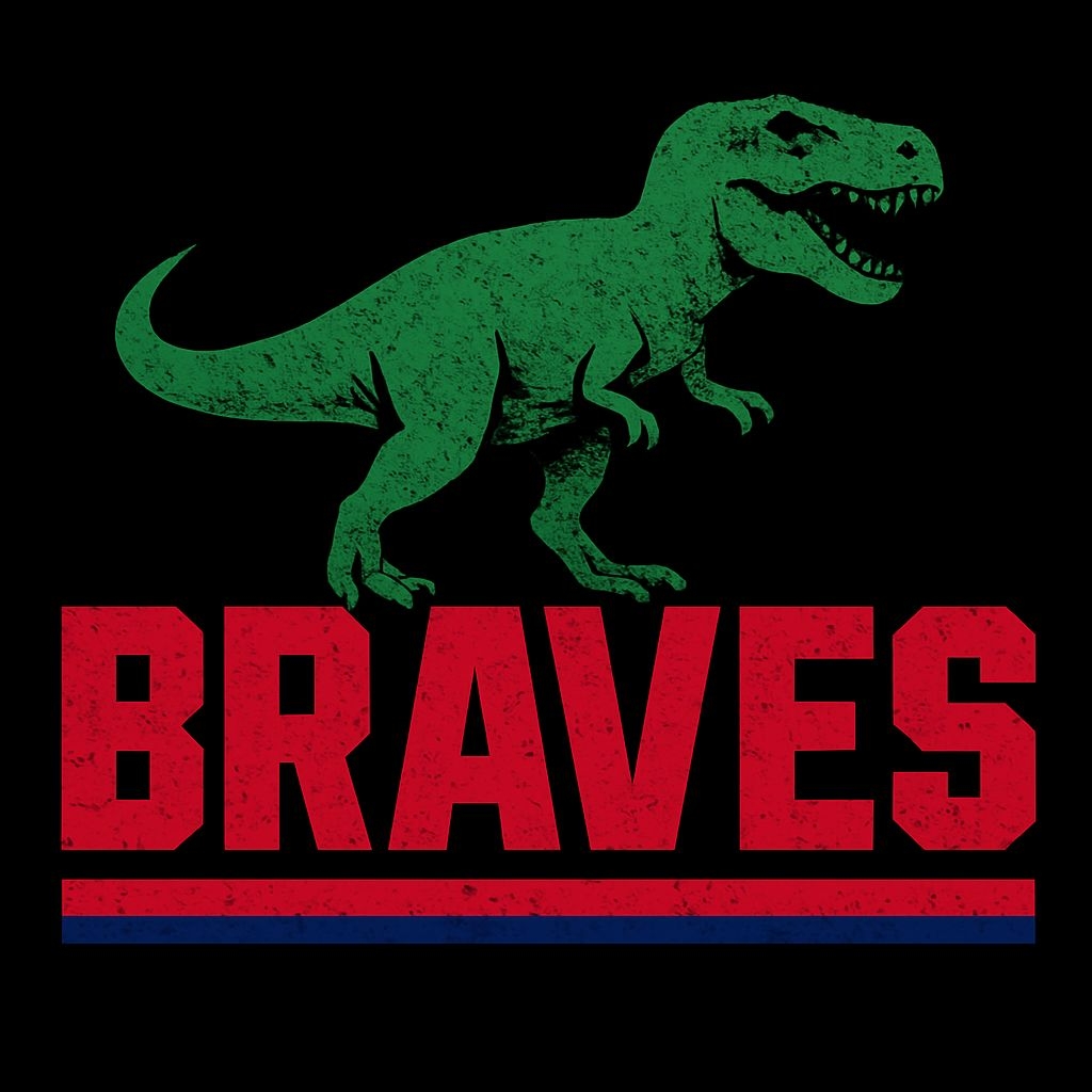 Bold Forest Green T-Rex Graphic with BRAVES Text T-Shirt