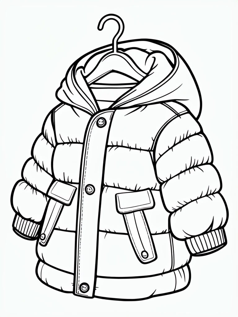 Puffy Winter Coat Line Drawing for Kids Coloring Book Pages