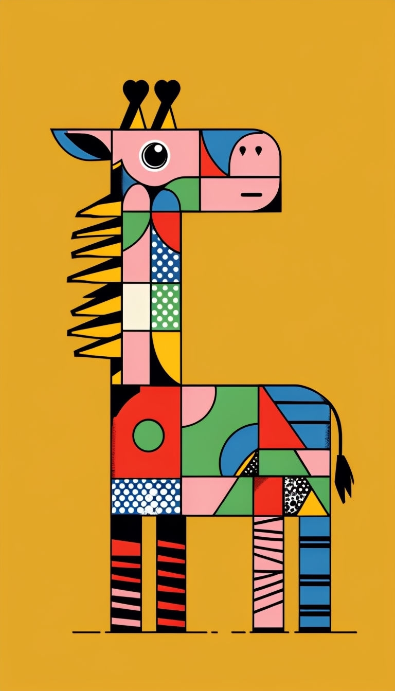 Playful Colorful Geometric Giraffe Illustration Art