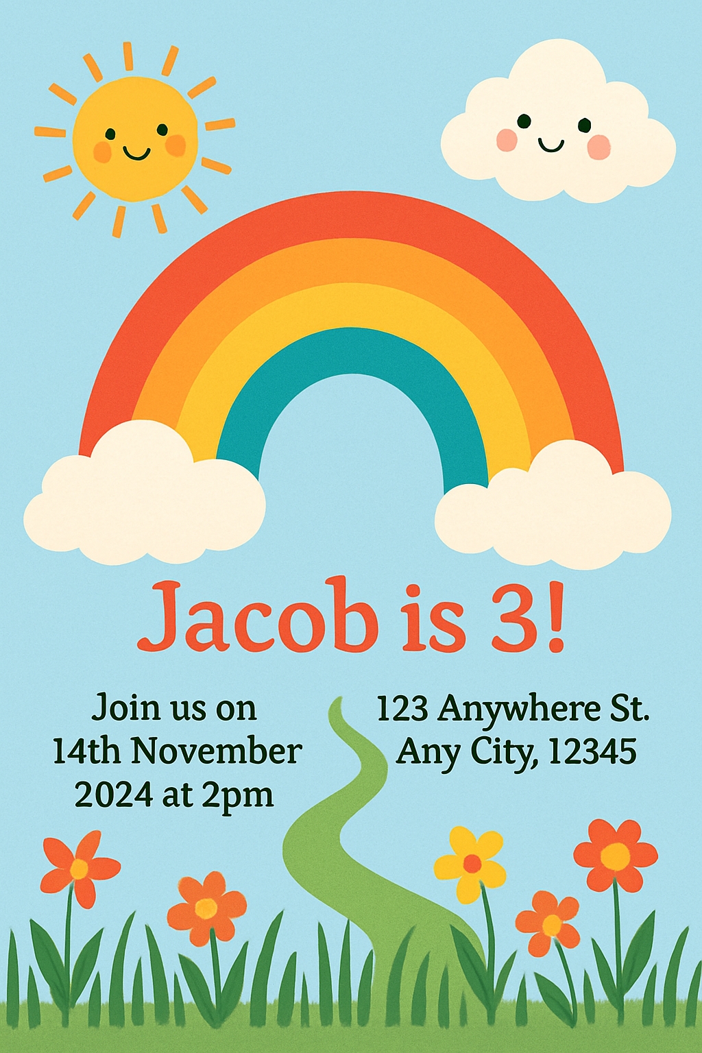 Cheerful Cartoon Jacob's 3rd Birthday Invitation Design Cards & Invites
