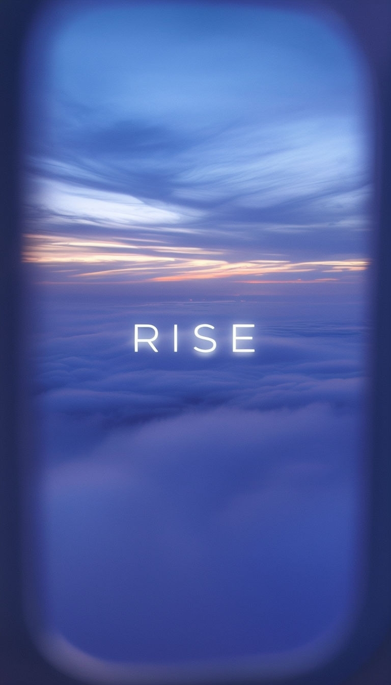 Ethereal Twilight Sky with RISE Text for Serene Mobile Wallpaper