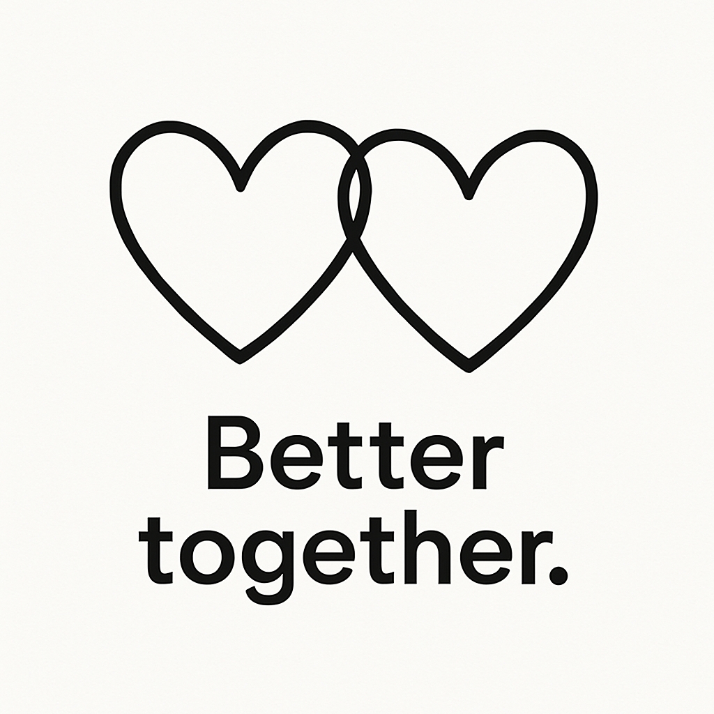 Interlinked Black Heart Outline Design with Better Together Text Mug