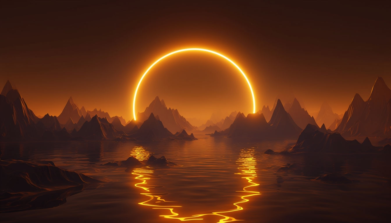 Mesmerizing Surreal Sunset Landscape with Golden Ring Virtual Background