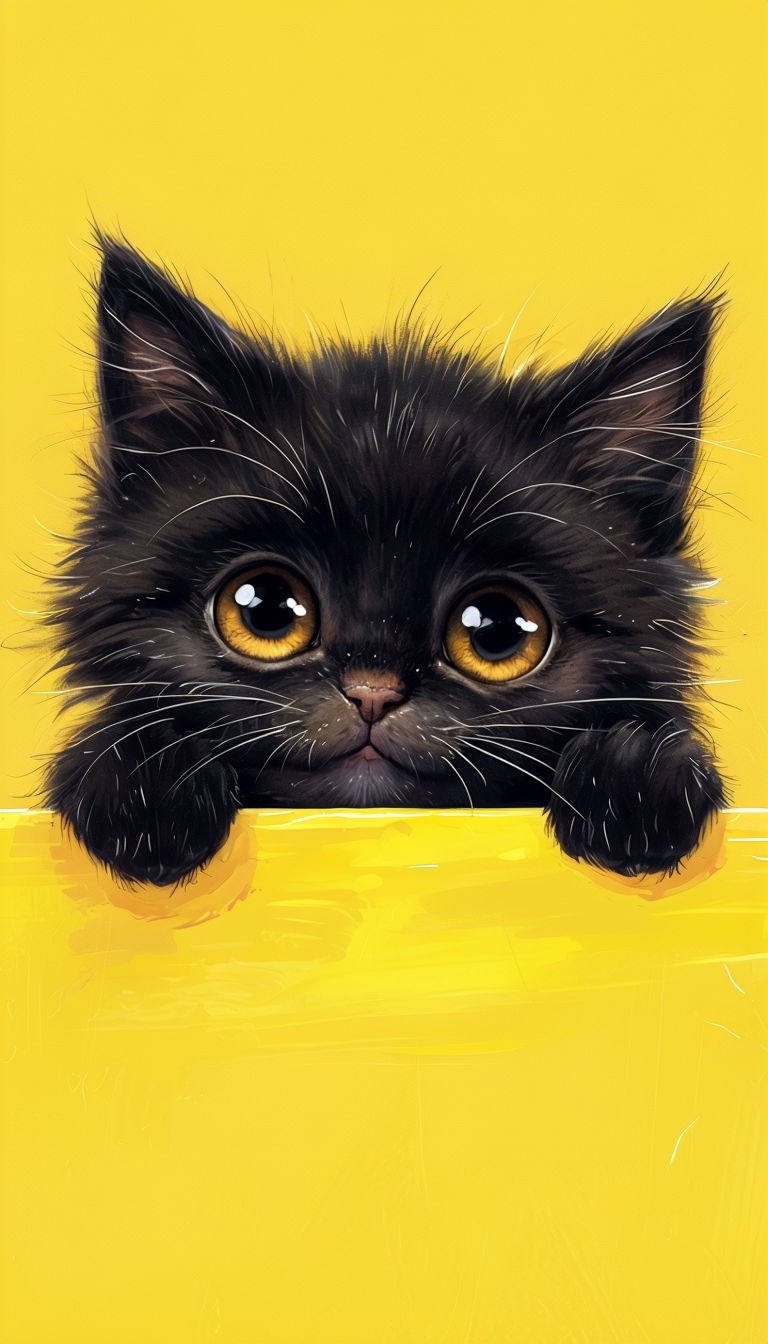 Charming Fluffy Black Kitten with Golden Eyes Phone Case Cover